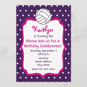 Girls Volleyball Birthday Invite- Purple With Pink Invitation