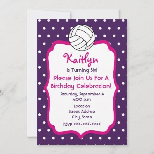Girls Volleyball Birthday Invite_ Purple With Pink Invitation