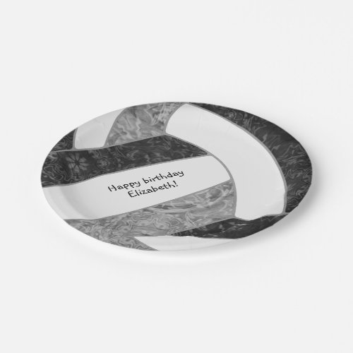 girls volleyball birthday party black gray paper plates