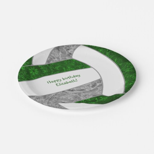 girls volleyball birthday party green gray paper plates
