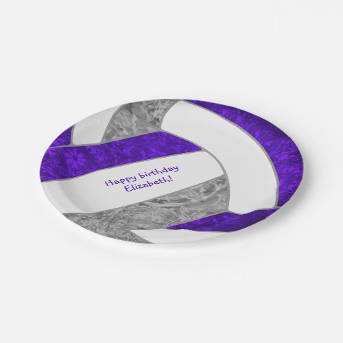 girls volleyball birthday party purple gray paper plates