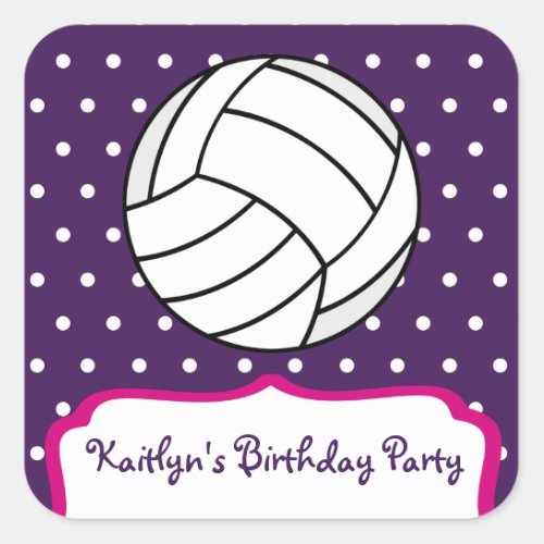 Girls Volleyball Birthday Party _ Purple W Pink Square Sticker