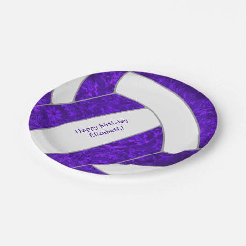 girls volleyball birthday party purple white paper plates