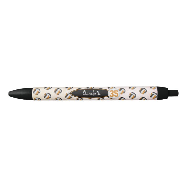 girls volleyball black orange personalized pen (Front)