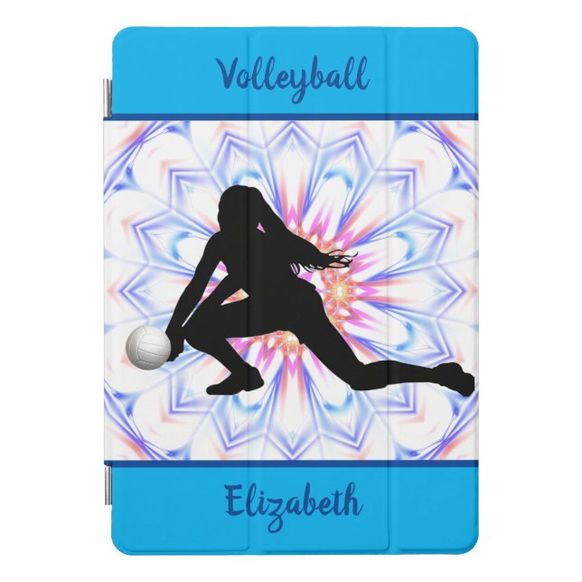 Girls Volleyball Blue Abstract Personalized  iPad Pro Cover (Front)