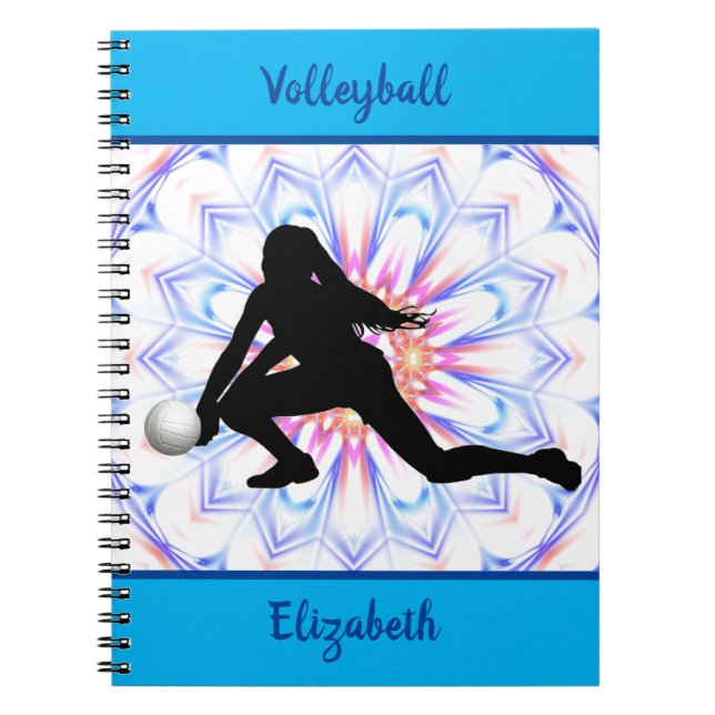 Girls Volleyball Blue Abstract Personalized  Notebook (Front)