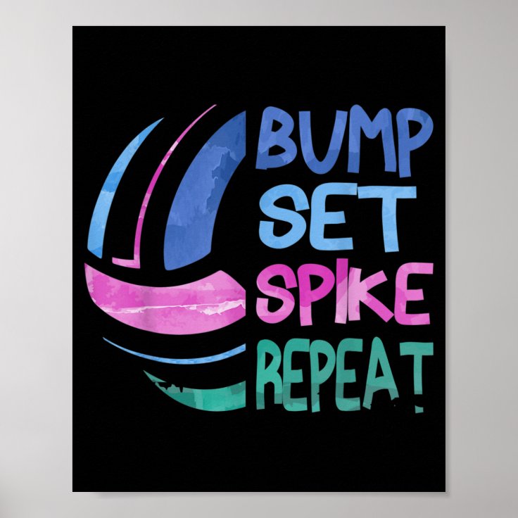 Girls Volleyball Bump Set Spike Repeat Blue Purple Poster Zazzle