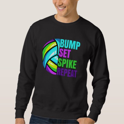 Girls Volleyball Bump Set Spike Repeat Blue Purple Sweatshirt