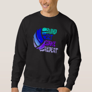 Girls Volleyball Bump Set Spike Repeat Blue Purple Sweatshirt