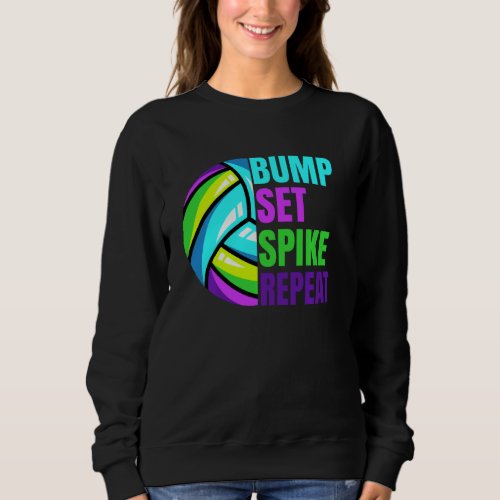 Girls Volleyball Bump Set Spike Repeat Blue Purple Sweatshirt