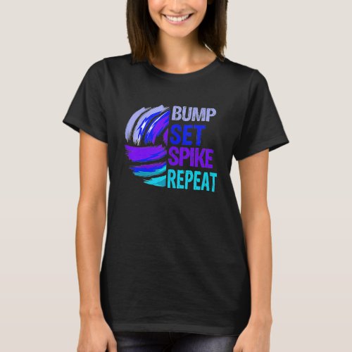 Girls Volleyball Bump Set Spike Repeat Blue Purple T_Shirt