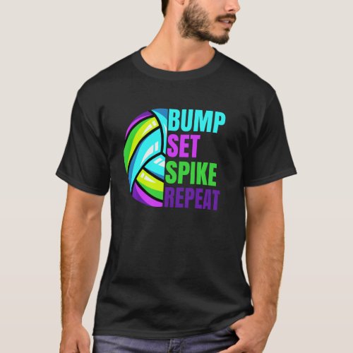 Girls Volleyball Bump Set Spike Repeat Blue Purple T_Shirt