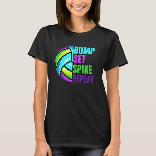 Girls Volleyball Bump Set Spike Repeat Blue Purple T_Shirt