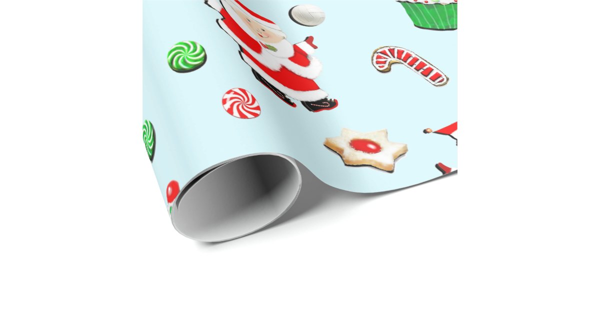 Volleyball and Santa Clause Red & Green Christmas Wrapping Paper, Zazzle