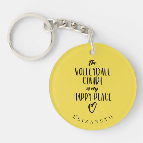 girls volleyball court happy place typography keychain