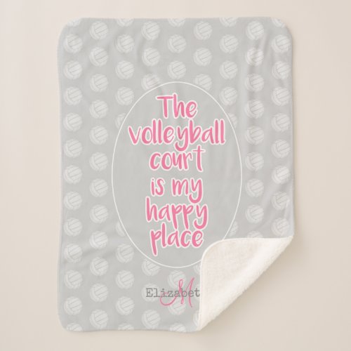 girls volleyball court my happy place typography sherpa blanket