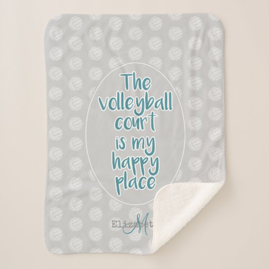 girls volleyball court my happy place typography sherpa blanket