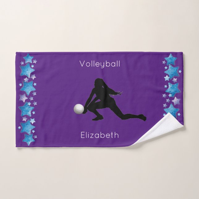 Girls Volleyball Digging Purple Stars Hand Towel (Hand Towel)