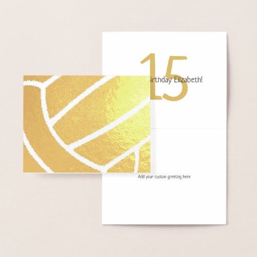 Girl's volleyball happy birthday gold foil card
