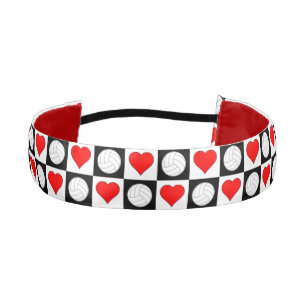 Girls Volleyball Hearts Checkered Cute Sports Team Athletic Headband