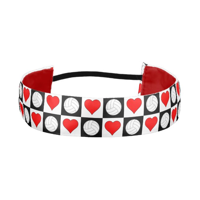 Girls Volleyball Hearts Checkered Cute Sports Team Athletic Headband (Front)