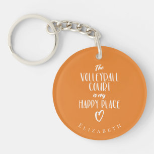 girls volleyball my happy place typography keychain