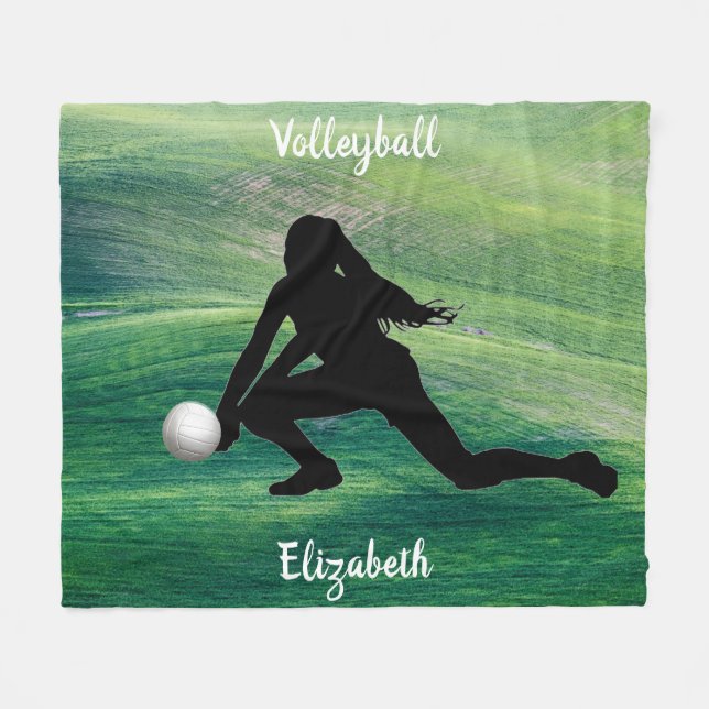 Girls Volleyball on Green Fleece Blanket (Front (Horizontal))