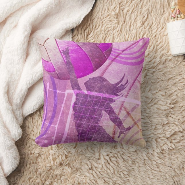 Girls Volleyball Player at Net Throw Pillow (Blanket)