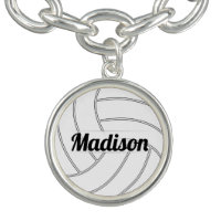 Girls Volleyball Player Custom Text Charm Bracelet
