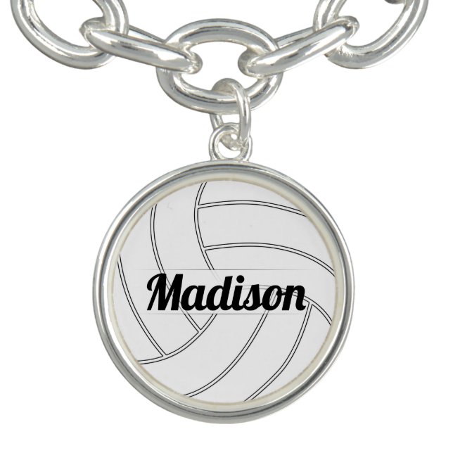 Girls Volleyball Player Custom Text Charm Bracelet (Design)