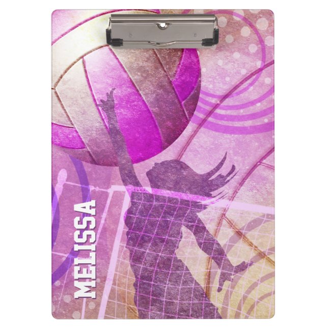 Girls Volleyball Player jumping at the net Clipboard (Front)