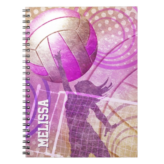 Girls Volleyball Player Pink Purple Notebook (Front)