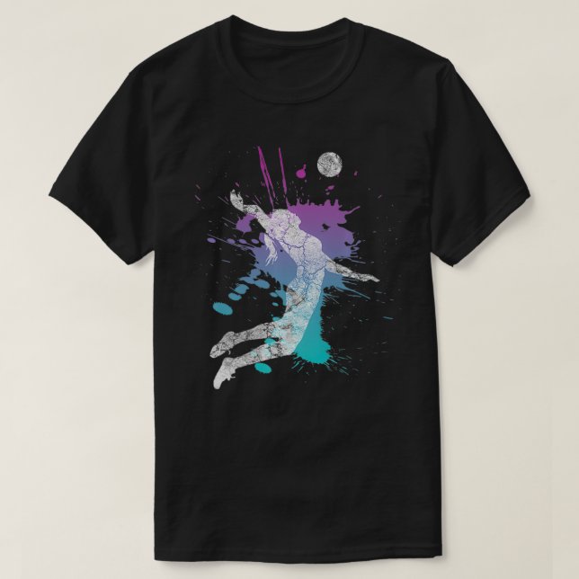 Girls Volleyball Poison Pink & Blue Server Teen Di T-Shirt (Design Front)