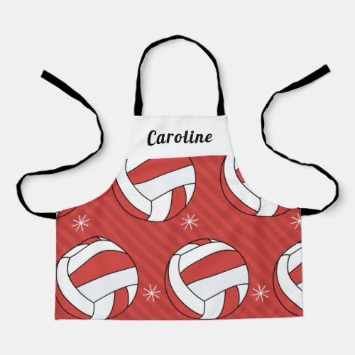 Girls Volleyball Red Ball  Snow Festive Name Cute Apron
