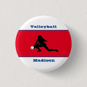 Girls Volleyball Red White Blue Patriotic Button