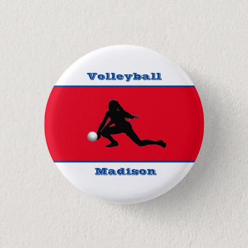 Girls Volleyball Red White Blue Patriotic Button