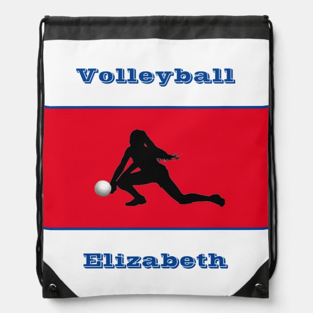 Girls Volleyball Red White Blue Patriotic Drawstring Bag (Front)