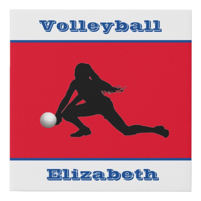 Girls Volleyball Red White Blue Patriotic Faux Canvas Print (Front)