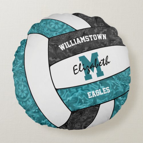 Girls volleyball room teal black team colors round pillow