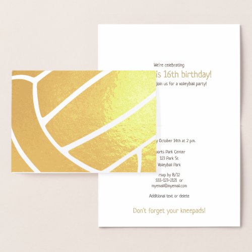 Girls volleyball sports related birthday gold foil card