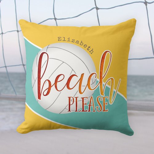 girls' volleyball trendy “beach please” throw pillow