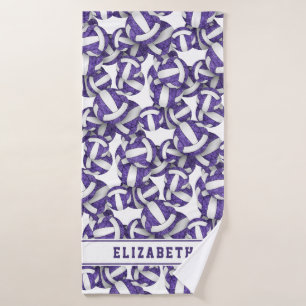 Girls volleyballs pattern personalized purple bath towel set