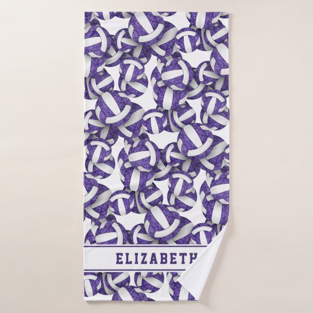 Girls volleyballs pattern personalized purple bath towel set (Bath Towel)