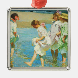 Girls Walking in Water at the Seaside Metal Ornament