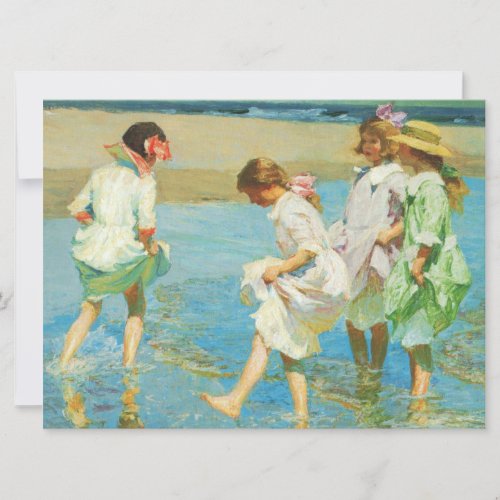 Girls Walking in Water by the Seashore at a Beach Card