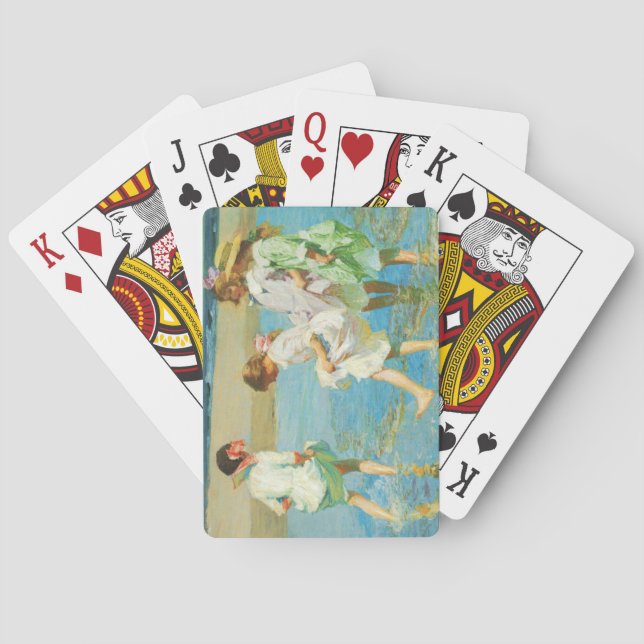 Girls Walking in Water by the Seashore at a Beach Poker Cards (Back)