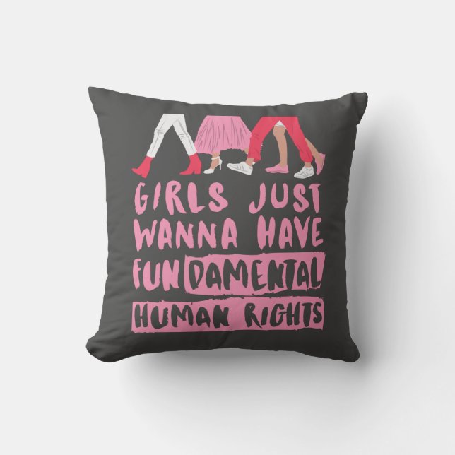 Girls Want Fundamental Rights Word Art   Throw Pillow (Front)