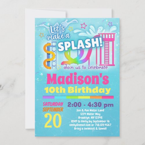 Girls Water Park Birthday Party Invitation