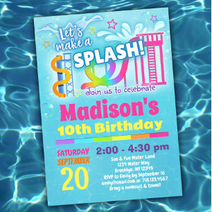 Girls Water Park Birthday Party Invitation