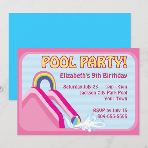 Girls Water Slide Birthday Custom Announcements